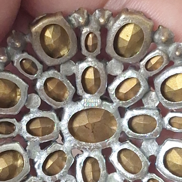 Vintage Czechoslovakia Silver Tone And Clear Crystal 1" Brooch Signed - Picture 3 of 5